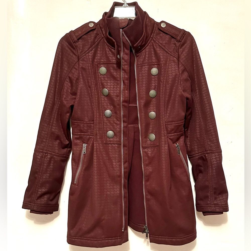 ZELLA LONG PLUM MAROON ZIP LONG JACKET COAT MILITARY STYLE S